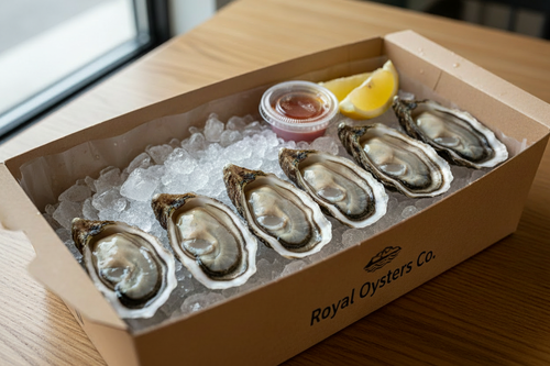 change the logo on the side of the box to Royal Oysters Co.